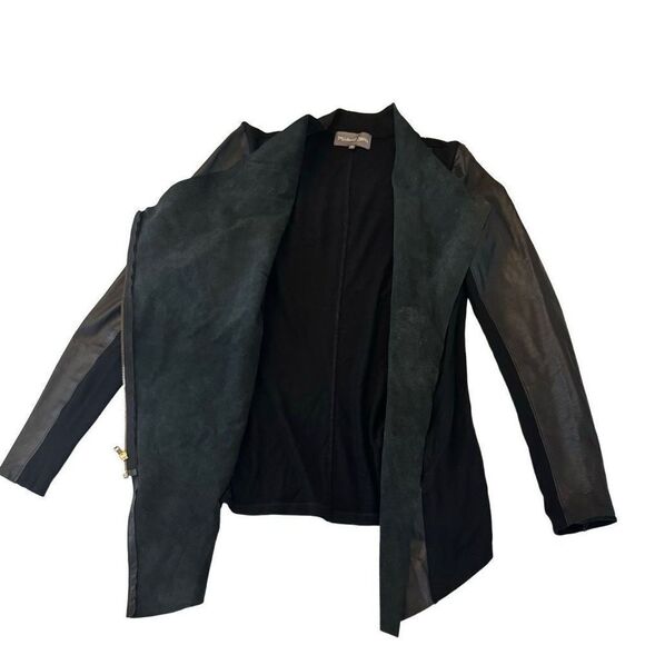 Michael Stars Moto Jacket Real Leather Draped Front Black Size Small - Picture 3 of 6